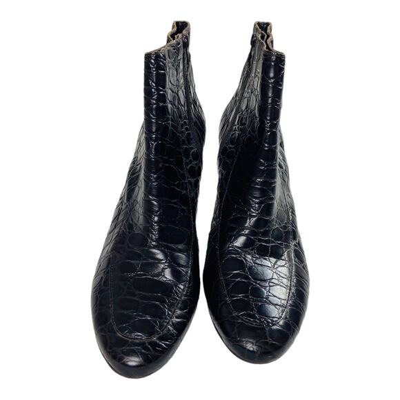 4089 TALBOTS Booties Womens 9.5B Dark Brown Croc Embossed Leather Ankle Chiccore - Picture 4 of 8